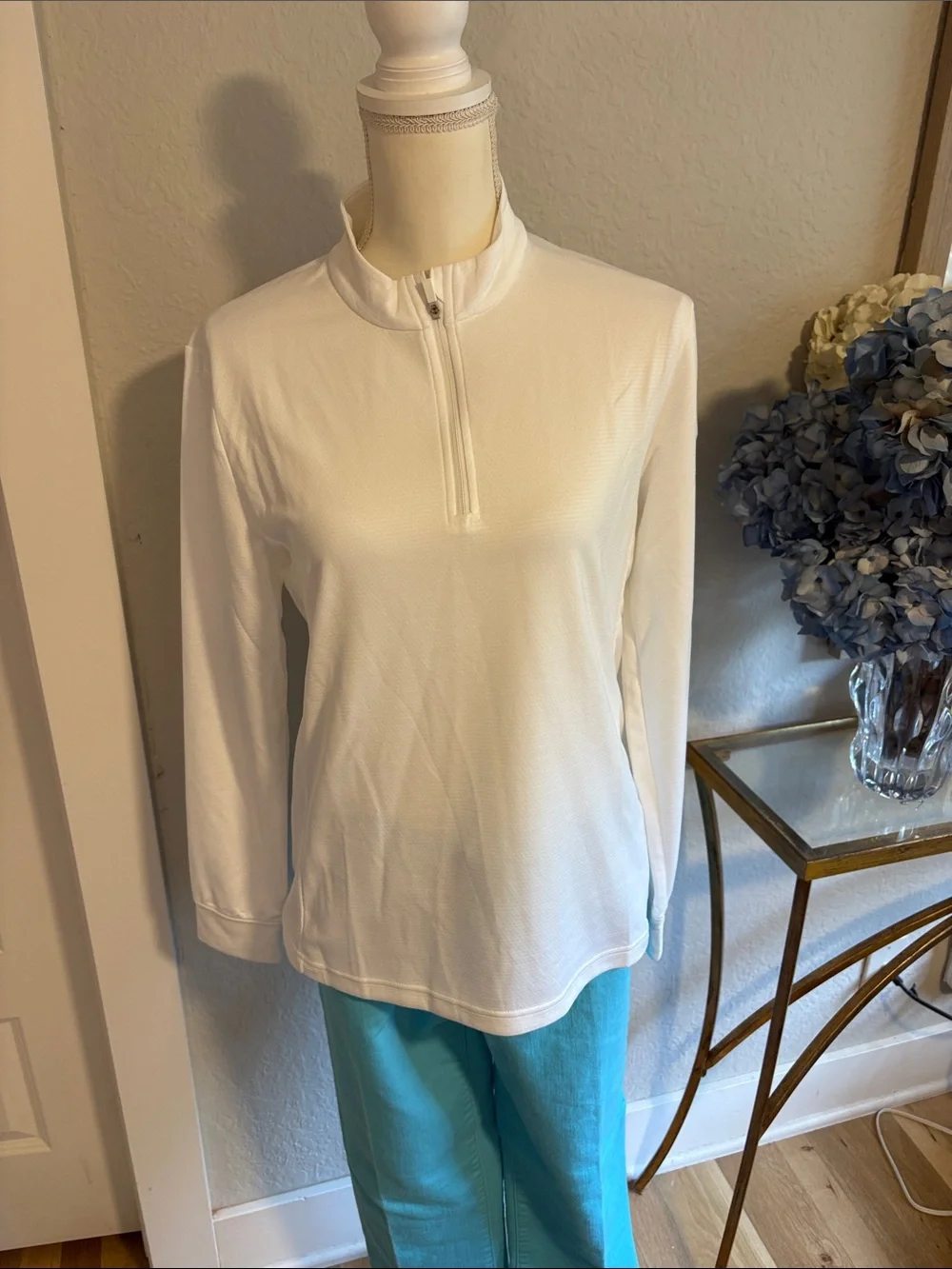Nike White Long-Sleeve Zip-Neck Performance Top